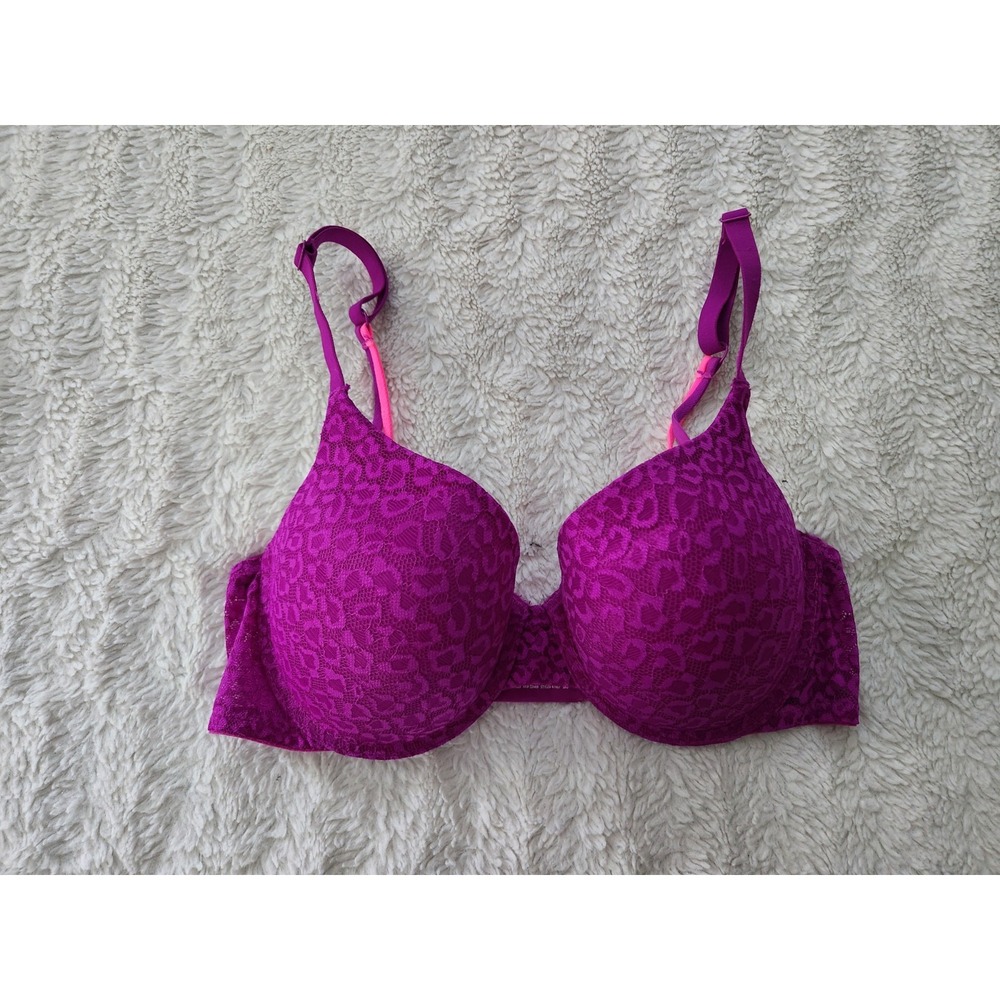 No Boundaries Purple Lace Push Up Bra Size 34DD Convertible Straps EUC